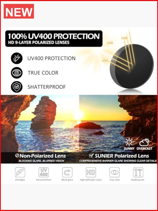 Vintage Oversized Polarized Sunglasses UV400 Protection Shield Shape